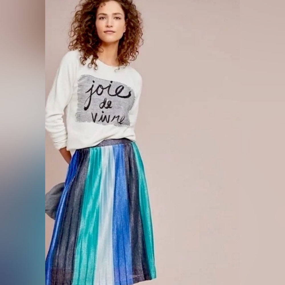 Anthropologie Maeve sunburst pleated midi skirt shimmer blue green size small